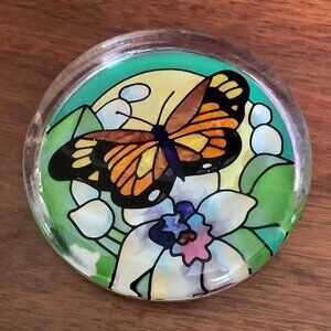 Vintage Handpainted Art Glass Butterfly Garden Paperweight - Joan Baker Designs